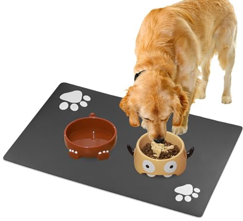 Special Pet Feeding Mat - Large Absorbent Dog/Cat Placemat, Non Slip Bottom, Washable & Quick Drying (Grey)