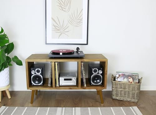 Record Player Stand, Vinyl LP Record Storage, Hifi Rack, Turntable Unit, Vinyl Storage Furniture - Many Colours Available! (100, Oak)