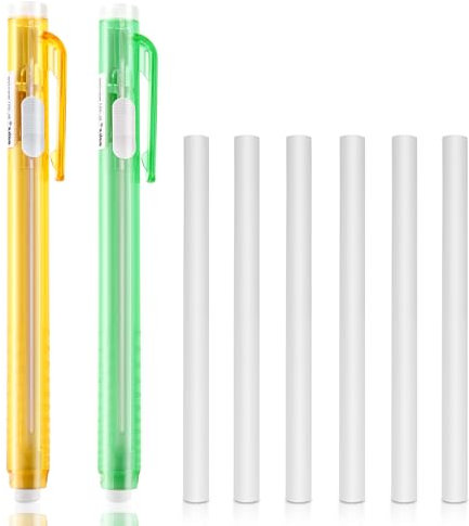 Molain Radiergummi Set im Stiftstil, 2 einziehbare mechanische Radierstifte mit 6 Ersatz Radierminen, einziehbarer Radiergummi Click Stick Radiergummis Bar Radiergummis für Schule Büro (Grün, Orange)