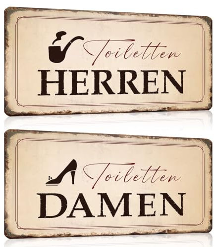 2er WC Schild Set HERREN und DAMEN 30x15cm - Blechschilder Retro Toilette Metallschild mit Spruch - Bad Gästebad klo Toilettenschild Wand-Schild Dekoration Zubehör