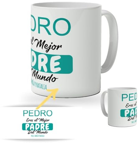 DEREGALOOS Taza de cerámica Personalizada para Padres. Taza Personalizada Regalo día del Padre. Regalo Original Personalizado para hombre. Tazas divertidas con frase. (El mejor padre del mundo)