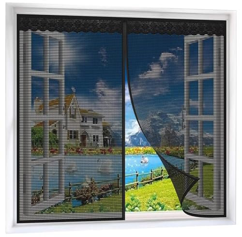Insektenschutz Fliegengitter Magnetfenster, 230x220cm(WxH) Fliegengitter für Fenster,Moskitoschutz Fliegenvorhang,Pollenschutzgitter für Fenster,Kinderleichte Klebemontage Ohne Bohren -Schwarz
