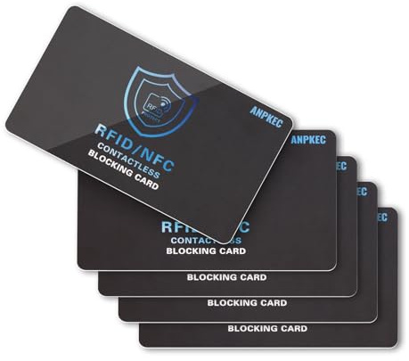 ANPKEC RFID Blocking Card (5 Pack), Slim RFID & NFC Blocker for Men & Women - 1 Card Protects Entire Wallet/Purse, Contactless Debit/Credit Card & Passport Protector
