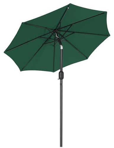 soges Sombrilla de Jardín para Exteriores con Ventana de Ventilación, Protección UV, Inclinable para Terraza, Playa, Piscina, Patio, Café, verde oscuro Φ264x242cm