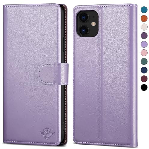 SkyDuck Cover per iPhone 12/12Pro 6.1【Slot Carte】【RFID Portafoglio】 Cover per iPhone 12,con 1 Pellicola Vetro Temperato,uomo donna Pelle Sintetica Custodia telefono per iPhone 12 Pro,Viola Lilla