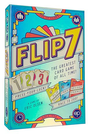 USAopoly The OP Flip 7 Kartenspiel auf Englisch für die ganze Familie | Wettbewerbs-Partyspiel für 3 oder mehr Spieler | Push-Your-Luck und Strategiespiel, Finalist Spielzeug des Jahres