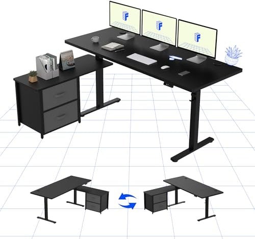 FLEXISPOT Höhenverstellbarer Schreibtisch elektrisch höhenverstellbar, L-förmig mit Schubladen&Stauraum umkehrbar, ergonomischer Steh-Sitz Tisch 160 x 70 cm schwarz