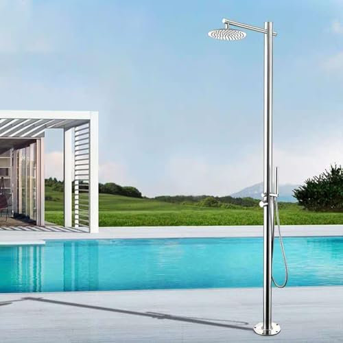 XJTNLB Gartendusche Pooldusche Außenendusche Gebürsteter Edelstahl mit Überkopfdusche, Handbrause Aussendusche Kalt Warm
