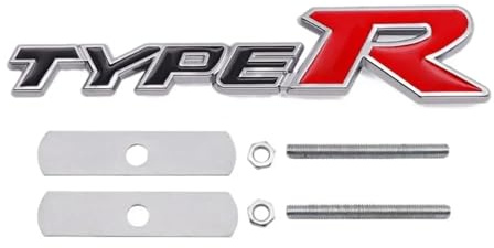 Aqxyju 3D-Metall-Type-R-Logo, Frontgrill-Abzeichen, Heckkofferraum-Emblem, Aufkleber, kompatibel mit Civic Typer CRV HRV Fit Autozubehör(Grill Black Red 1)