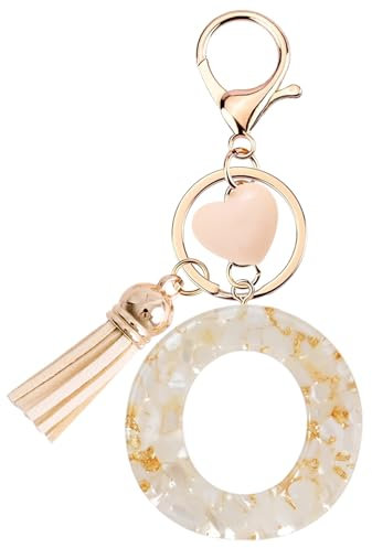 Vorysum Porte-clés pour fille porte clef avec lettre porte-clés fille initiale cadeau femmes porte-clés Cœur gland or porte clé,beige-O