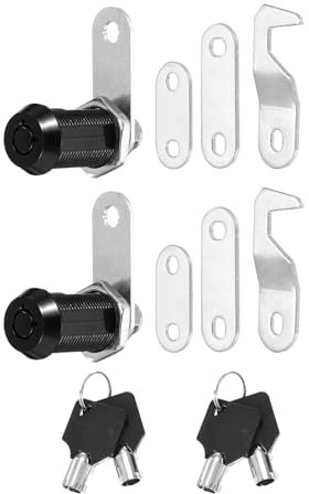 PATIKIL 1-1/8 Inch Black Cabinet Locks with Black Keys, 2 Pack Zinc Alloy Cam Lock Cylinder RV Lock Set Keyed Alike for Cabinet RV Drawer Storage Door Tool Box
