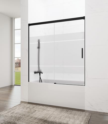 GME Paroi de douche pliable | Verre de sécurité 6 mm | Profilerie en aluminium en 2 finitions | Paroi de baignoire coulissante (FROST NOIR, 155-160 cm)