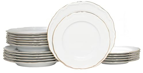 CreaTable, 24321, Serie Maria Theresia Gold, 18-teiliges Geschirrset für 6 Personen, Teller Set aus Porzellan, Made in Europe