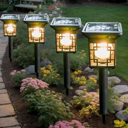 Hqynss 4 Stück Solarlampen für Außen Garten, 3000K Solarleuchten für Außen mit Warmweiß LED,Wasserdicht Solar Gartenleuchten für Rasen, Terrasse, Hof, Deko Geschenke