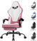 Fabric Gaming Chair for Adults, Ergonomic PC Video Gamer Chair with Footrest, Office Computer Chair with Headrest and Lumbar Support, Height Adjustable 360° Swivel Task Chair, Up to 150Kg-Pink