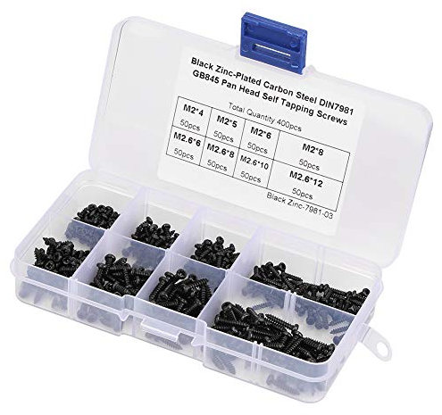 400Pcs Black M2/M2.6 Pan Head Self Tap Screws Set Assortment Kit for DIY Projects Tap S Assortment with Pan Head for Woodworking Metal Plastic 400 Pieces