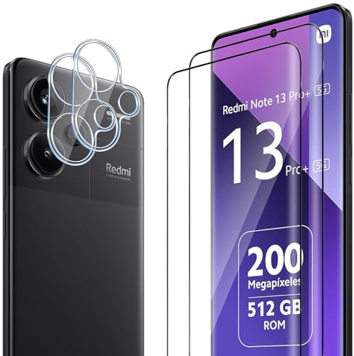 ELYCO Protection Compatible avec Xiaomi Redmi Note 13 Pro+ 5G / Xiaomi Note 13 Pro Plus 5G, 2 Pcs 3D Verre Trempé + 2 Pcs Caméra Protecteur, 9H Dureté HD Sans Bulles Anti-Rayure Protection Décran