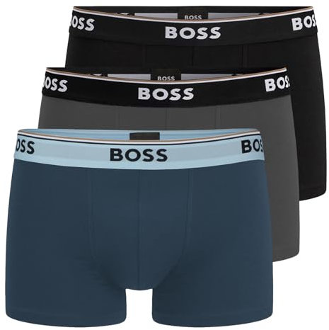 BOSS Herren Trunks Power Boxer Unterhosen Cotton Stretch 3er Pack, Farbe:Mehrfarbig, Wäschegröße:L, Artikel:-973 Black/Grey/Blue