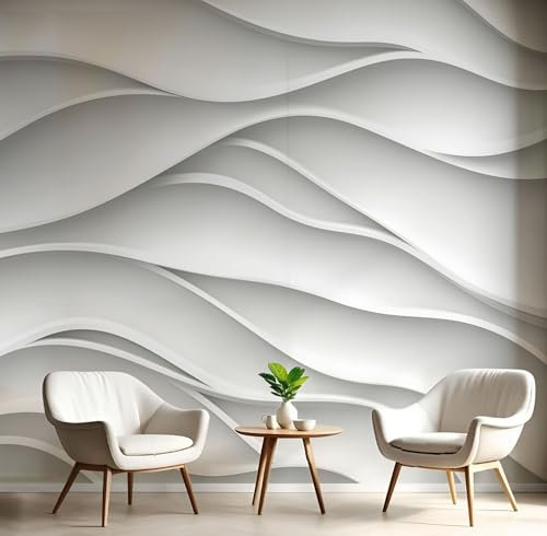 Fototapete 3D Effekt Tapete Einfache Streifen Tapeten, Weiß Einfach Seidetapete Wandbilder Schlafzimmer Wanddeko Wohnzimmer 300×210 CM (W×H) Wallpaper Wand Deko