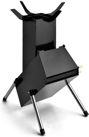Holzofen Raketenofen mit Aufbewahrungstasche - Tragbarer Camping Holzkocher für Outdoor Kochen Picknick BBQ - Gusseisen Zeltofen Holzbrenner