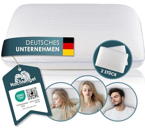 Nachtengel Schlafkissen orthopädisch Memory Foam – 2er Set, 10cm | Ergonomisches Kopfkissen gegen Nackenschmerzen für alle Schlaftypen – Rücken-, Bauch- & Seitenschläfer, 2er Set, 10cm, weiß