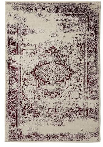 benuta Basic Teppich Suki - Creme/Rot 240x340 cm - Kunstfaser - Rechteckig & im Style: Vintage, Orient Style - Pflegeleicht für Wohnzimmer Schlafzimmer