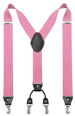 JEMYGINS Hosenträger Herren breit 3,5 cm mit 4 Hosenträger Clips in Y-Form Elastisch und Längenverstellbar Rosa
