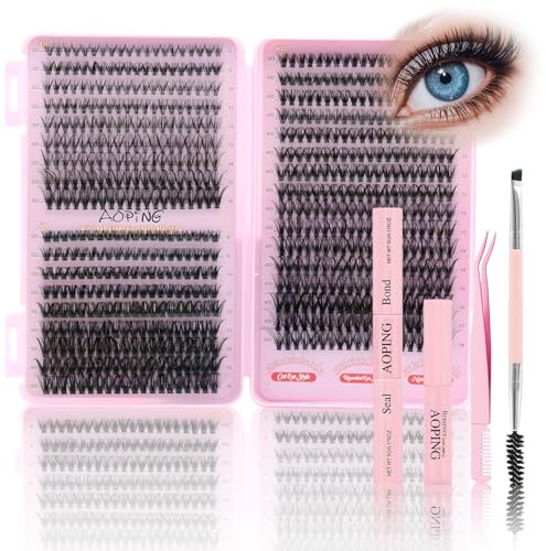 MOTIBACK Kit Extension Cils Professionnel 560 pièces - Faux Cils Individuels - Cluster Lashes D Curl 10D - 40D, Comprend pince à cils ergonomique, décolleur, brosse nettoyante, colle (30D - 50D)