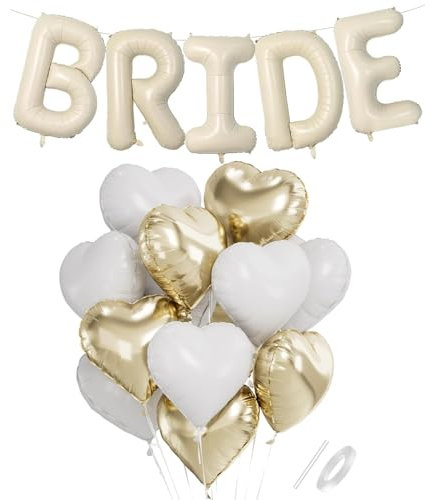 ALEGRE Bride to Be Deko mit Herz Folienballon, Cremeweiß Bride to Be Ballon, Jga Deko, Junggesellenabschied Frauen Deko Jga Ballons, Bride Deko für Verlobung,Bachelorette,Jahrestag,Hochzeit Party Deko