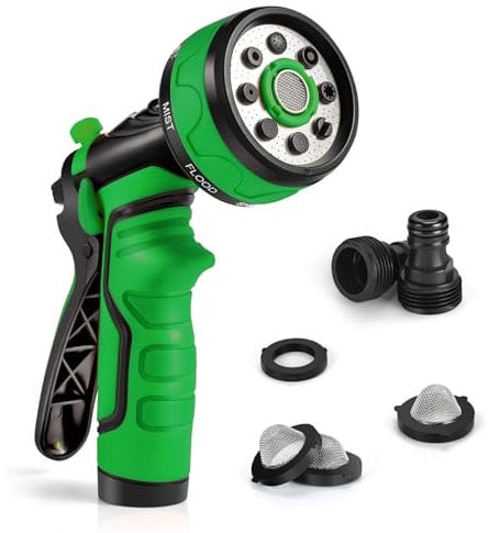 Hose Pipe Spray Gun,ACTE 8 Patterns Anti-Leak Garden Hose Spray Gun, High Pressure Anti-Slip Hosepipe Nozzle Gun for Car Washing, Pets Bathing, Gardening, Watering Lawn （Green）