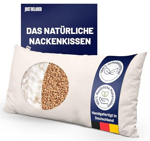 just relaxed Schafschurwoll-Hirsekissen 40 x 60 cm – Schlafkissen | Mit Baumwoll-Bezug – formstabiles, atmungsaktives und feuchtigkeitsregulierendes Kopfkissen mit Stützfunktion.