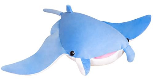 Manta Ray Plüschpuppe, Meerestiere,Fisch Plüschtier, Kuscheltier Plüschtier Rochen,Schlafkissen Puppe Stofftier Plüschtier für Schlafzimmer,Weich gefülltes Kuscheltier für Kinder Blauer (60cm,Blau)