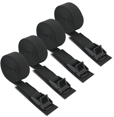 Lot de 4 sangles d'arrimage noires - Charge maximale de 250 kg - 2,5 m - Sangle d'arrimage à dégagement rapide - Sangle de fixation pour voiture, porte-vélos et moto, camping (4)