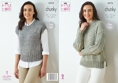 King Cole 6376 Knitting Pattern Ladies Chunky Easy Knit Sweater & Vest Top