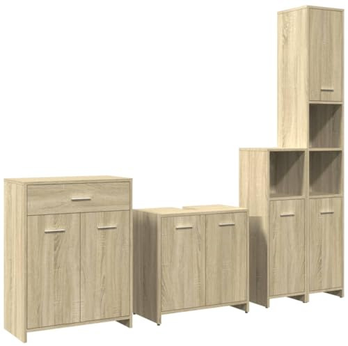 Massbinet 4-TLG. Badmöbel-Set Sonoma-Eiche Holzwerkstoff Badmöbel aus Massivholz in einfachem Modischem Stil