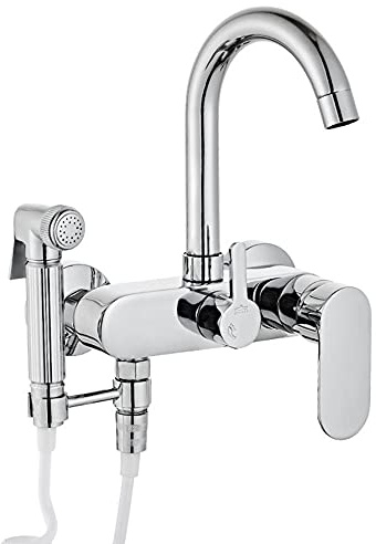 Robinet de Cuisine Mural avec douchette extractible, mitigeur d'évier à Double Fonction chromé, Robinet à col de Cygne, Robinet de plomberie de Cuisine Moderne pour Un Nettoyage et Une Cuisson FA