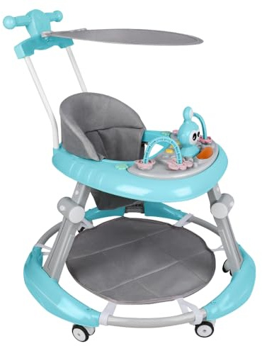 2-in-1 Lauflernhilfe für Babys mit 5 verstellbaren Höhen, Lauflernhilfe für Babys, faltbar, mit abnehmbarem Musikspieltisch, von 6 bis 18 Monaten, bis zu 12 kg (67 x 67 x 79 cm, blau)