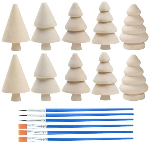 ZFKXGS 5 Stil Holzfiguren zum Bemalen Holz Weihnachtsbaum 10 Stk Unfertiger Holzbaum Leerer Holzkegel Tannenbaum Mini Christbaum Schmuck Diy Graffiti-Malerei Kleiner Baum aus Holz Deco (Jeder Stil 2)