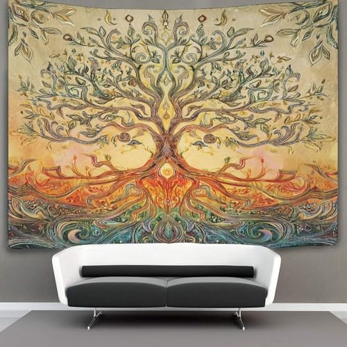 kaiyun Bohemian Style Arbre de vie Tapisserie Murale Tentures Murales Pour Salon Tenture Murale Décorative Pour Chambre 150cmx200cm