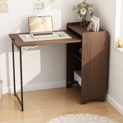 PREMTURE Walnut Folding Desk Cabinet with Shelves, Space-Saving Design | Opens into a practical workstation and closes neatly when not in use, ideal for compact rooms, bedrooms and home offices.