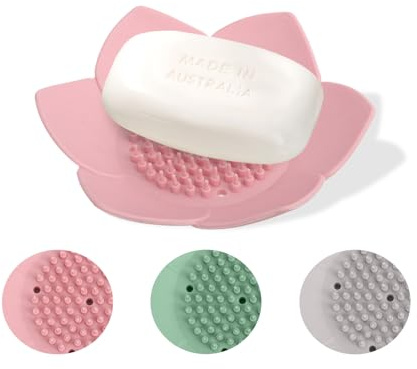 Jiusely Lotus Flower Shower Steamer Holder, Pink Silicone Soap Holder, Non-Slip Shower Soap Tray with Drainage Holes for Bathroom, Kitchen Sink, Vanity and Aromatherapy