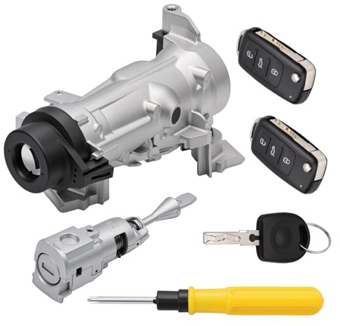 Fraylis Neiman Contacteur d'allumage 1K0905851B avec 2 Clés Télécommandées + 1 Cylindre de Serrure de Porte pour A3 Q3 TT Golf PLUS 5 6 Caddy EOS Touran Tiguan Beetle Scirocco Seat Altea Leon Octavia