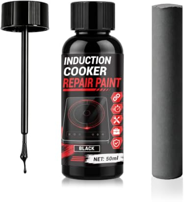 Epoxy Repair Putty for Induction Hob, Waterproof-Repair Chip Crack Scratche | Black Heat Resistant Paint 50ml + Putty Rubber 57g|Waterproof & Heat Resistant|Personal Appliance Repair