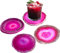JIC Gem Untersetzer aus Achat, gefärbt, 8,9–10,2 cm, natürlicher Achat, für Kaffeetassen, Heimdekoration, mit Gummi-Stoßdämpfer, 4 Stück