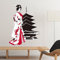 Japan Culture Japanese Style Red Black Kimono Girl Temple Silhouette Art Illustration Pattern Removable Wall Sticker Art Decals Mural DIY Wallpaper for Room Decal
