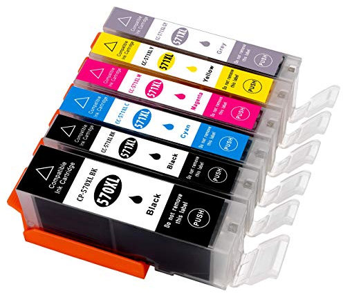 ESMONLINE 6 komp. XL Druckerpatronen als Ersatz für Canon PGI 570 CLI 571 Pixma MG7750 Pixma MG7751 Pixma MG7752 Pixma MG7753 Pixma TS8050 Pixma TS8051 Pixma TS8052 Pixma TS8053 Pixma TS9050 TS9055