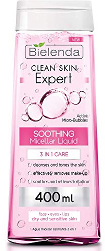 Bielenda Clean Skin Expert - 3-In-1 Soothing Micellar Water For Make-Up Removal And Cleansing Of The Face, Eyes And Lips - Clean Skin Expert 3 In 1 Soothing Micellar Water - 400 ml
