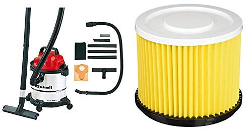 Einhell Aspirador en seco y húmedo TC-VC 1812 S + Einhell Duo - Inox - Filtro de larga duración para aspirador seco-húmedo