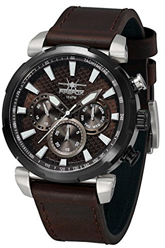 FIREFOX Multifunktionsuhr FFS280-106 Edelstahl Herrenuhr Lederarmband braun Armbanduhr Kalender Wochentag Datum 10 ATM