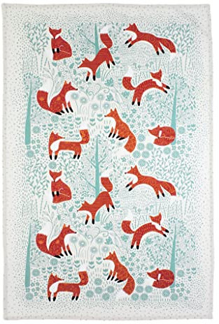 Ulster Weavers Foraging Fox Tea Towel - 100% Cotton - With Cute Animal Hand Drawn Design, Duck Egg Blue - Kitchen and Cooking Gifts for Bakers & Chefs - Homeware & Kitchenware Range